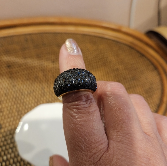 Swarovski Black Pave Crystal and Gold Cocktail Ring 55 - Picture 10 of 13